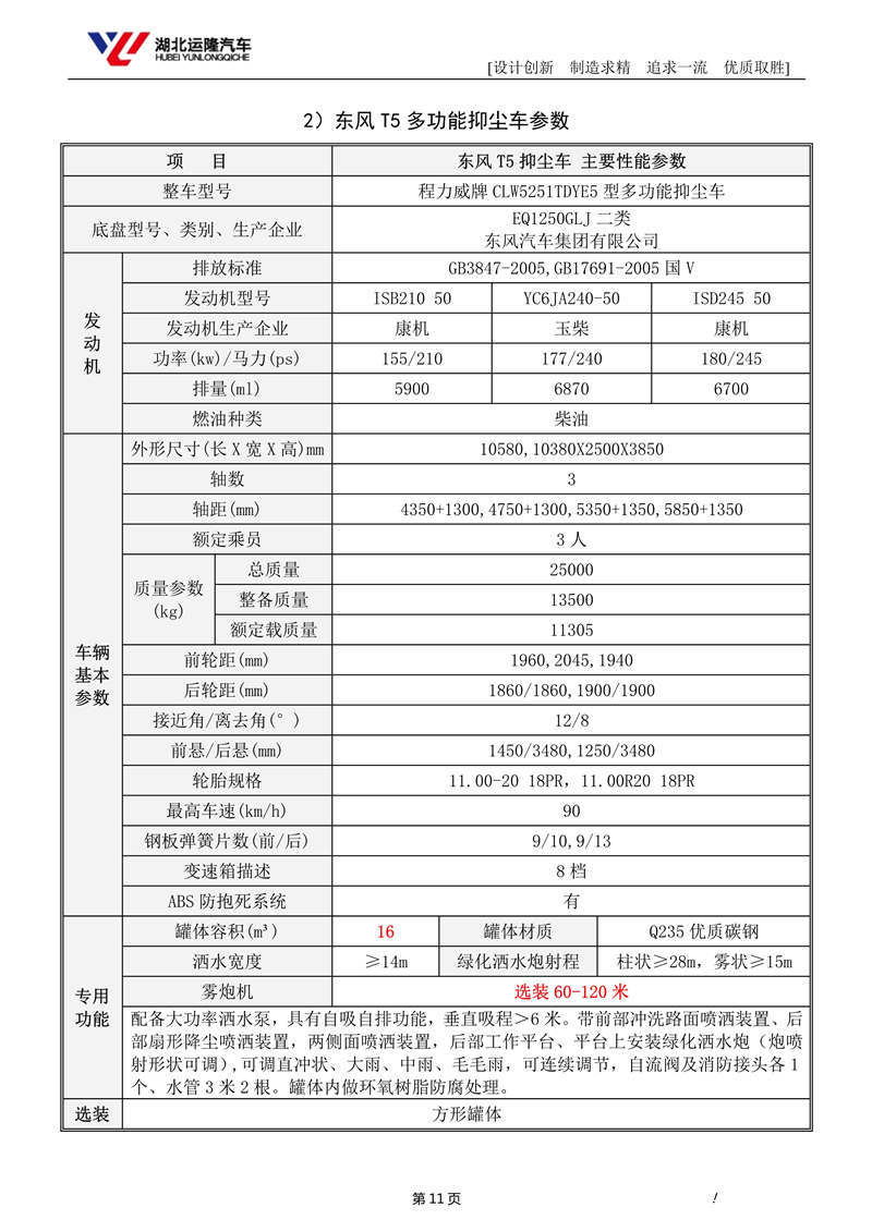 16噸東風(fēng)T5多功能抑塵車資料（圓罐、60-120米霧炮）(圖5)