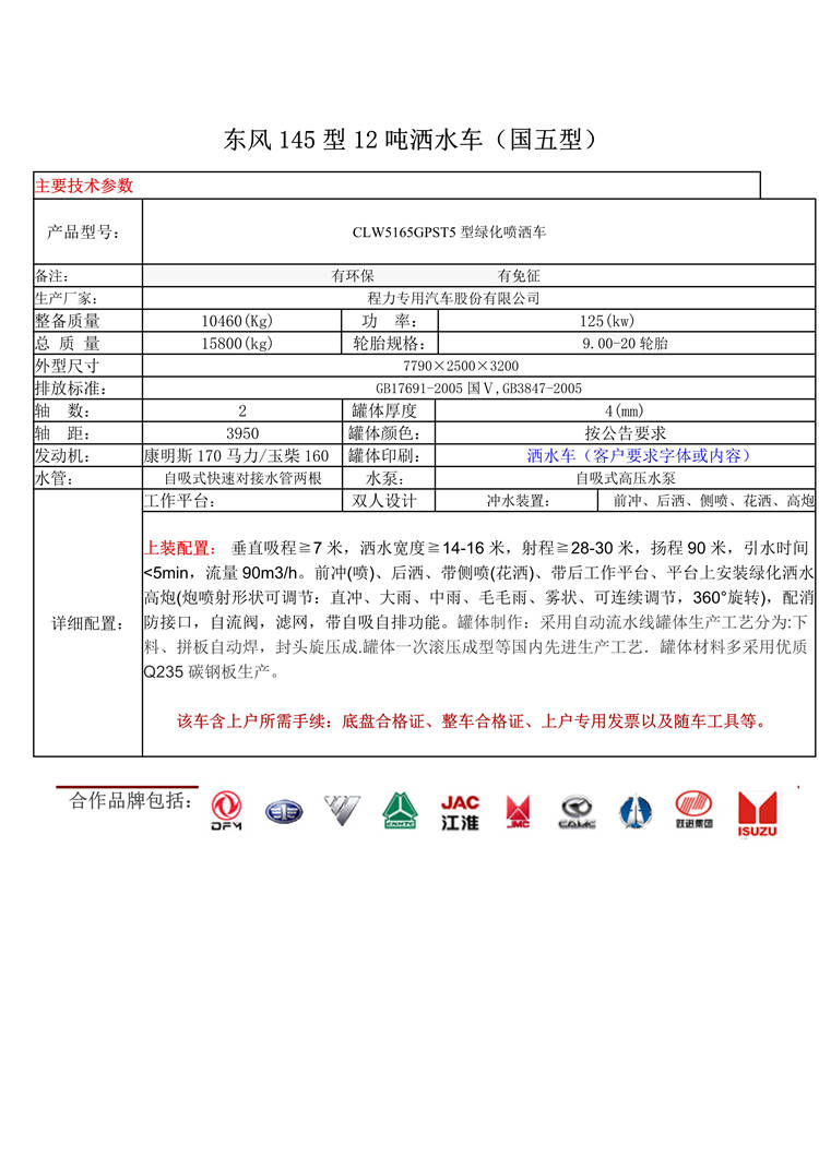 東風145型12噸灑水車(圖1)